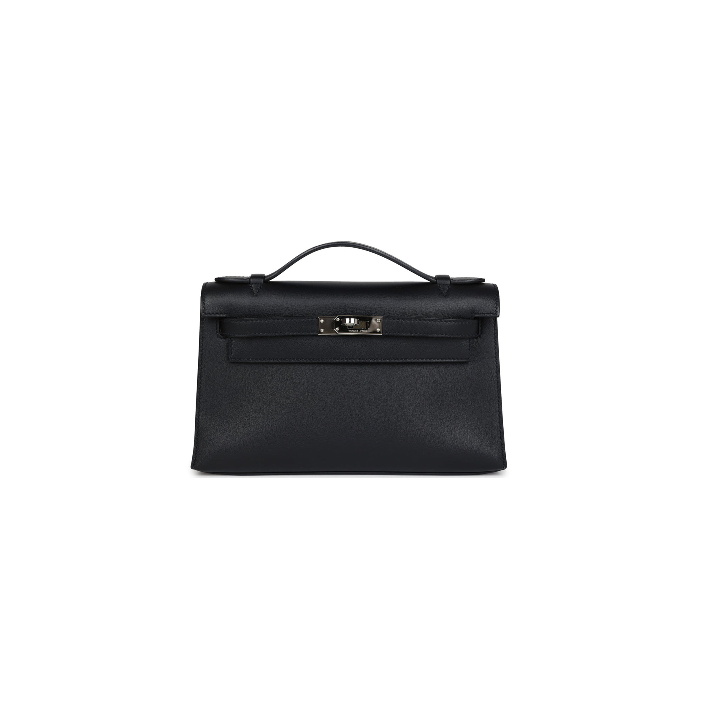 HERMÈS KELLY POCHETTE BLACK WITH VELVET GREEN SWIFT PALLADIUM HARDWARE (22*14*7cm) 